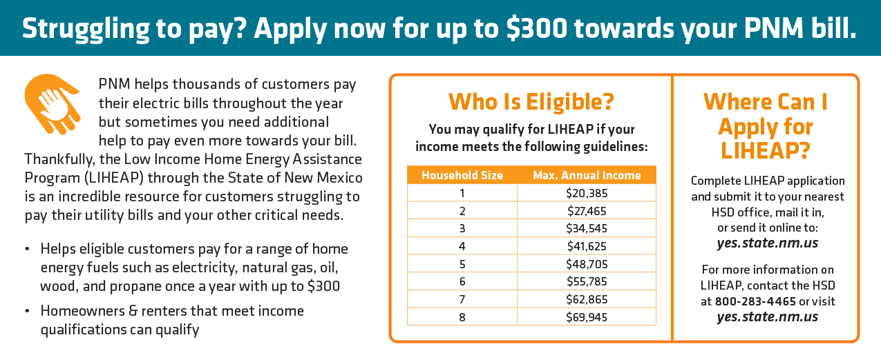 Struggling to pay? Apply now for up to $300 towards your PNM Bill.
