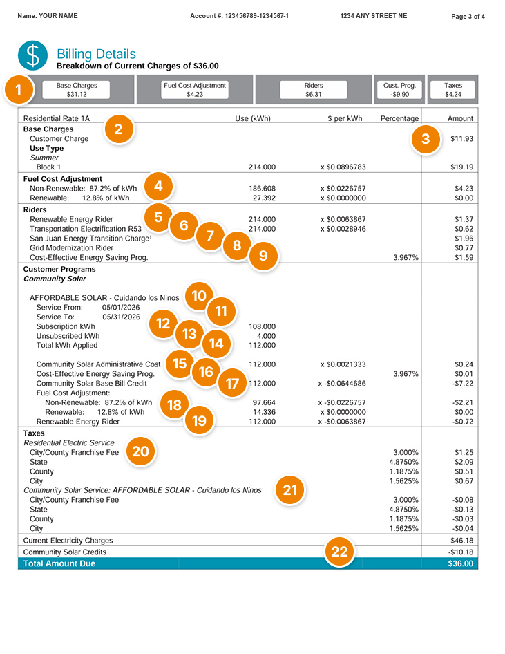 Community Solar Bill Billing Details