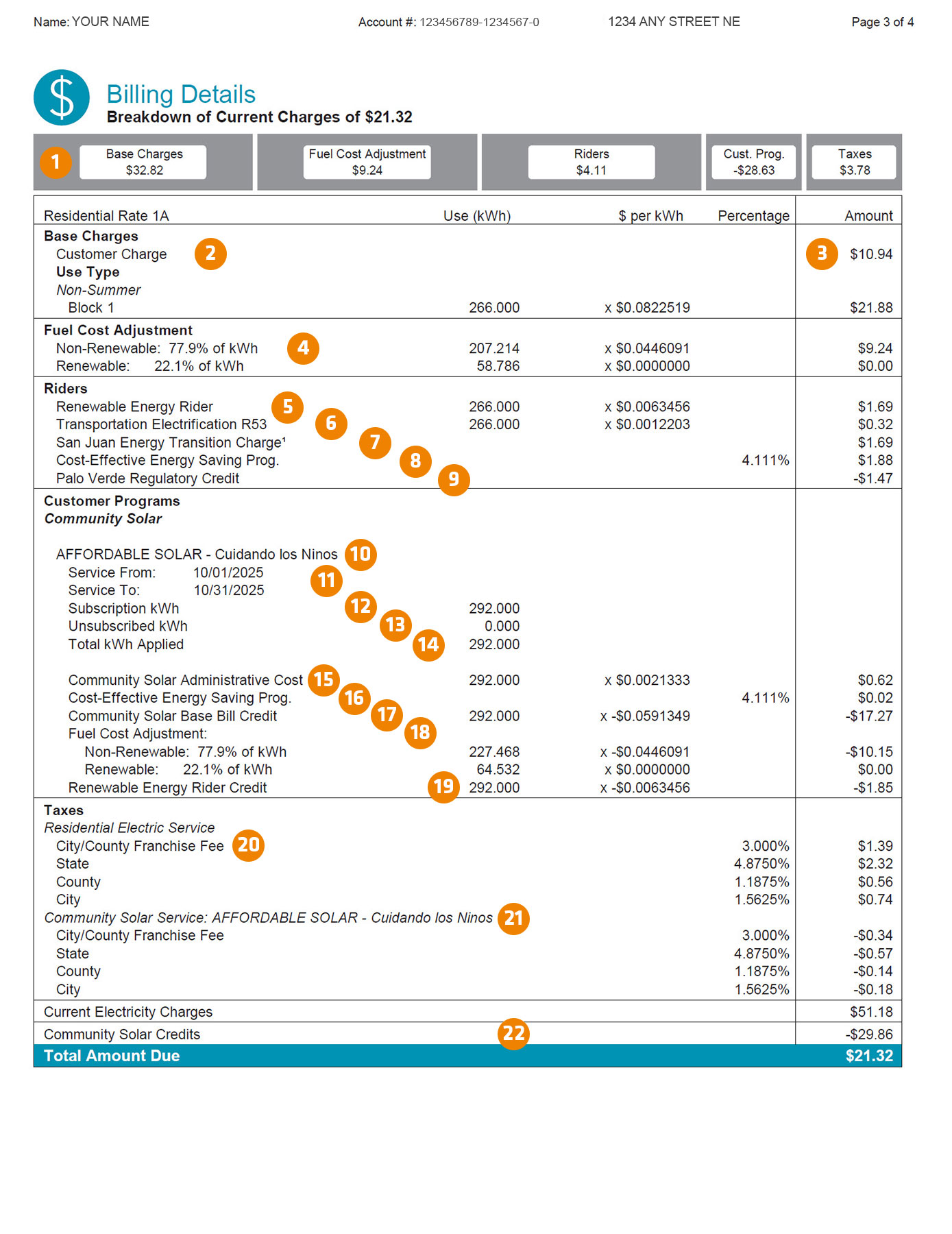 Community Solar Bill Billing Details