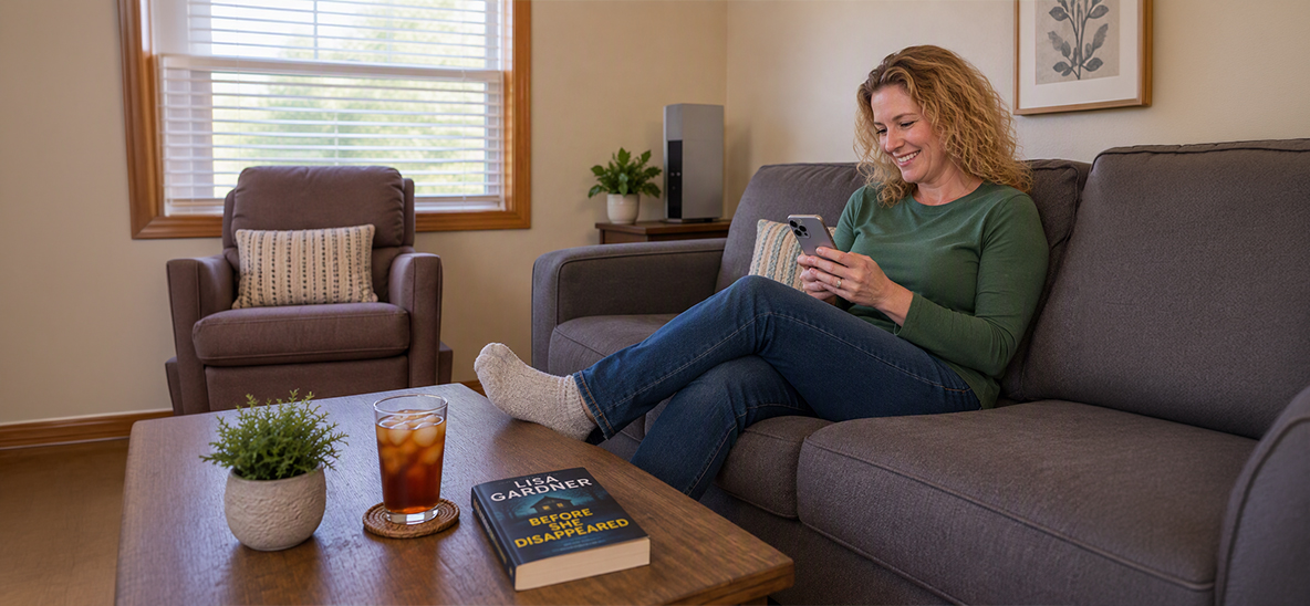 Woman relaxing in his living room