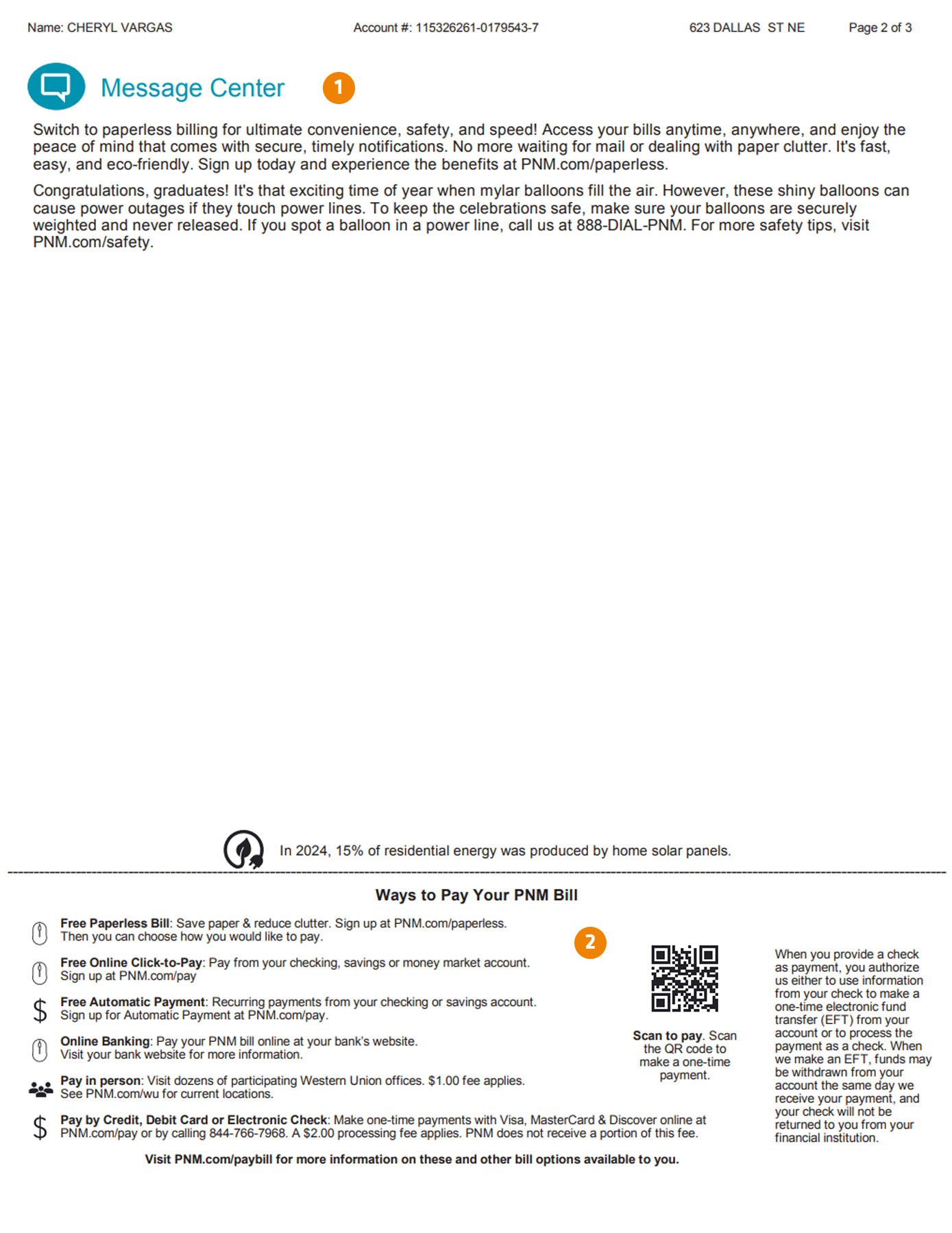 Solar Bill Message Center