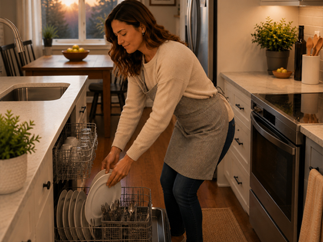 Woman unloading dishwasher