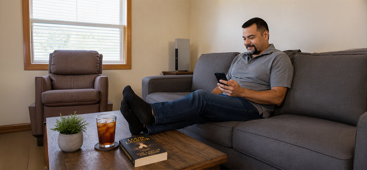 Man relaxing in his living room
